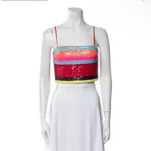 Ramy Brook
Striped Square Neckline Crop Top Sequin Crop Top